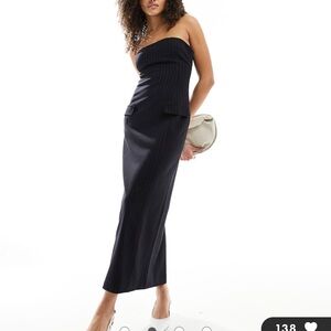 4th & Reckless Cindy Tailored Bandeau Dress in Navy Pinstripe